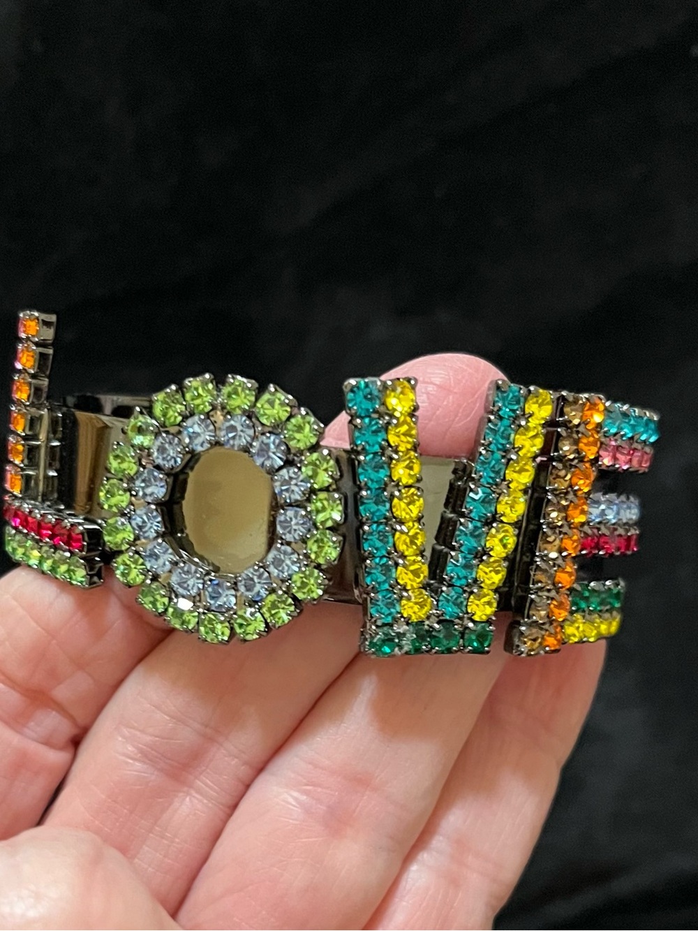 TOVA La La LOVE cuff bracelet Multicolor crystals. NWT. Gunmetal adjustable cuff - Picture 6 of 6